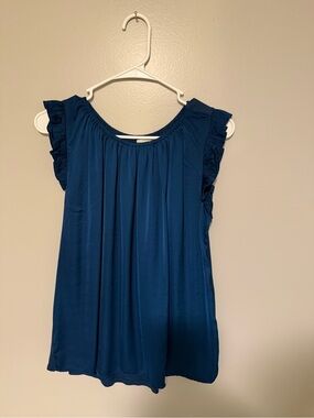 LOFT Teal Flutter-Sleeve Blouse